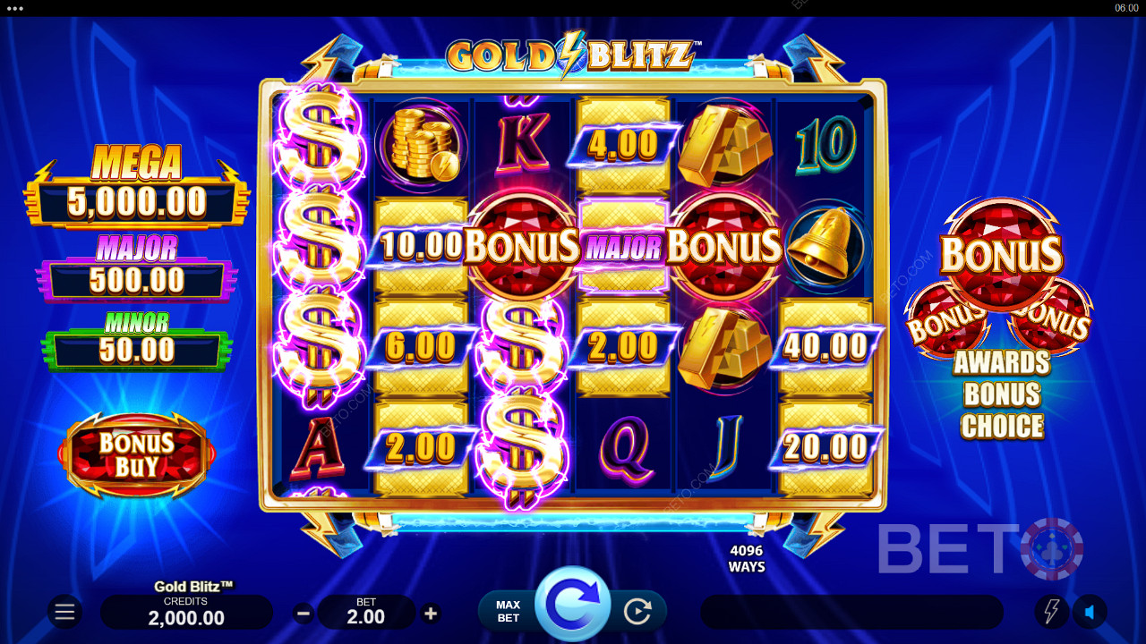 在 "黄金突击 "老虎机的基础游戏中可以赢取现金奖励