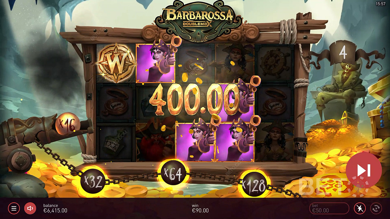 在 Barbarossa DoubleMax 老虎机中赢取 20,000 倍投注额！