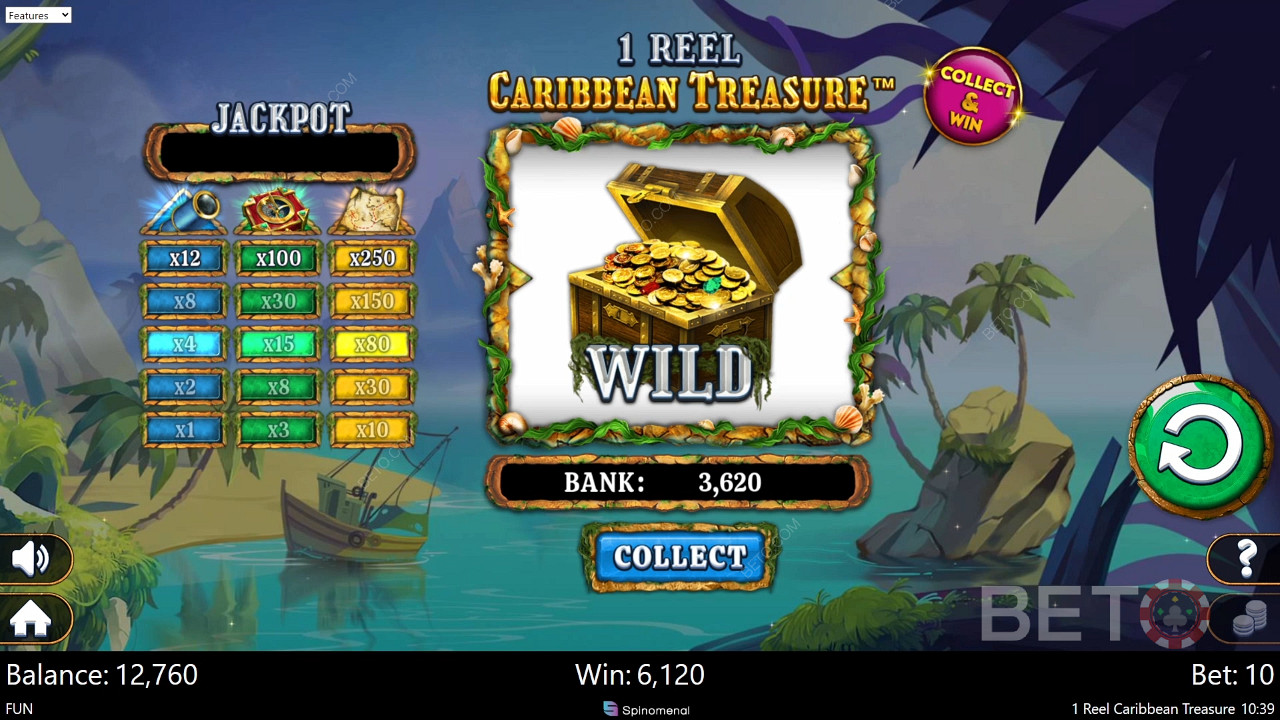 1 Reel Caribbean Treasure 免费游戏