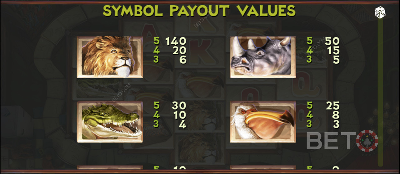 Jumanji者游戏中不同的图片符号及其支出