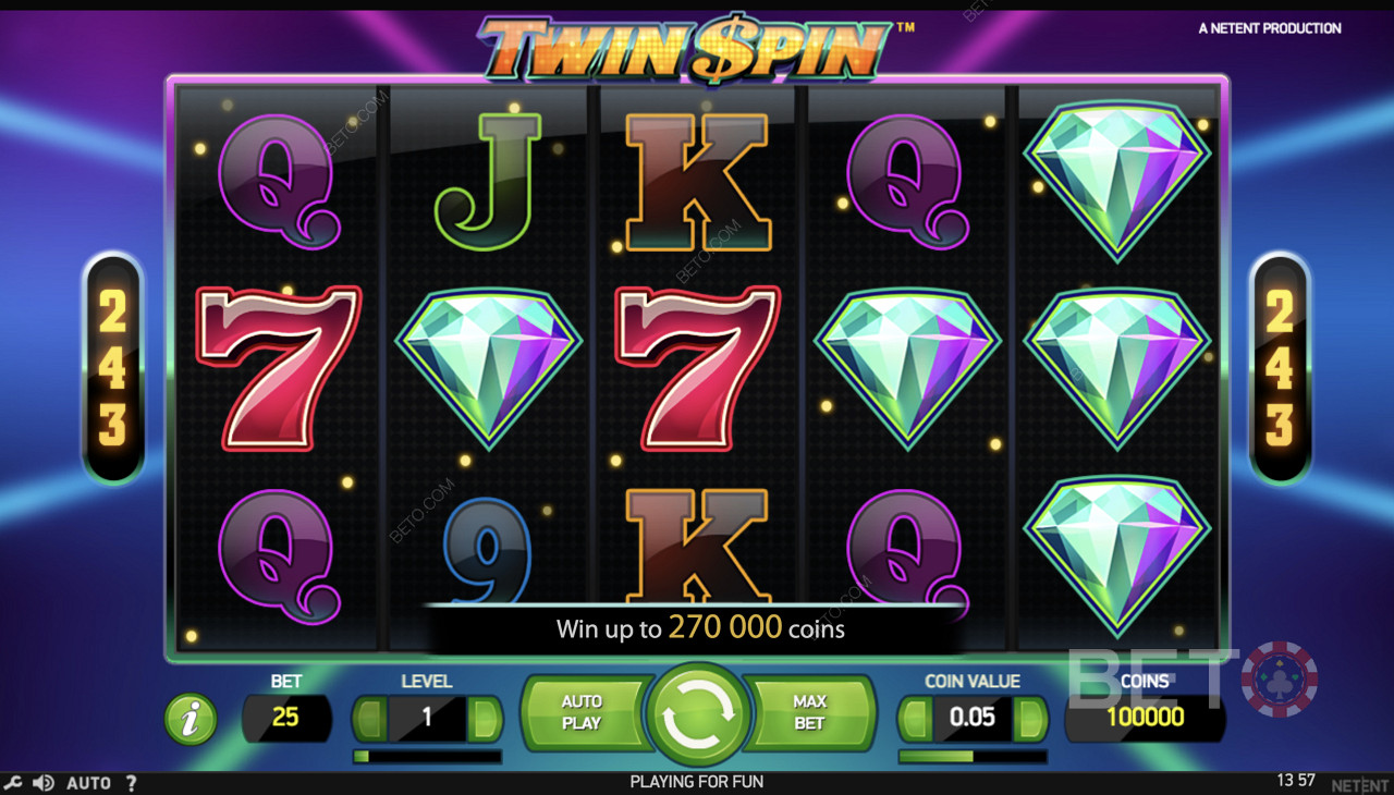 立即获得您的欢迎奖金或其他奖金优惠，并使用Twin Spin Slot 尝试您的奖金旋转