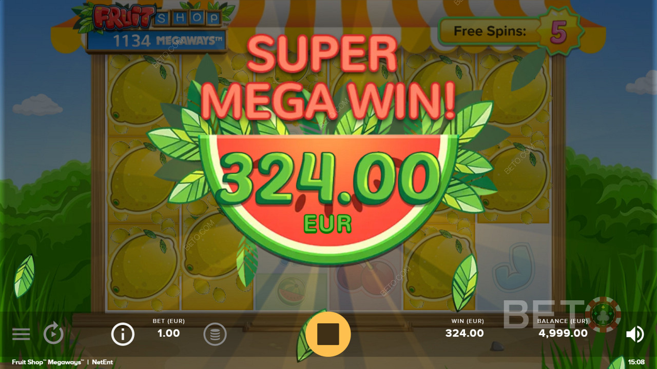 在Fruit Shop Megaways中赢得抢手的 Super Mega Win