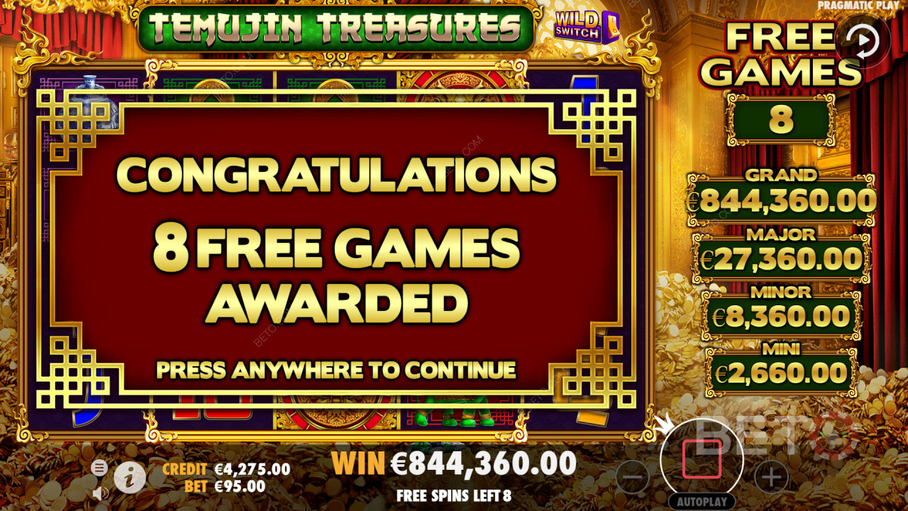 幸运轮等奖励功能可以在Temujin Treasures中为您赢得免费旋转