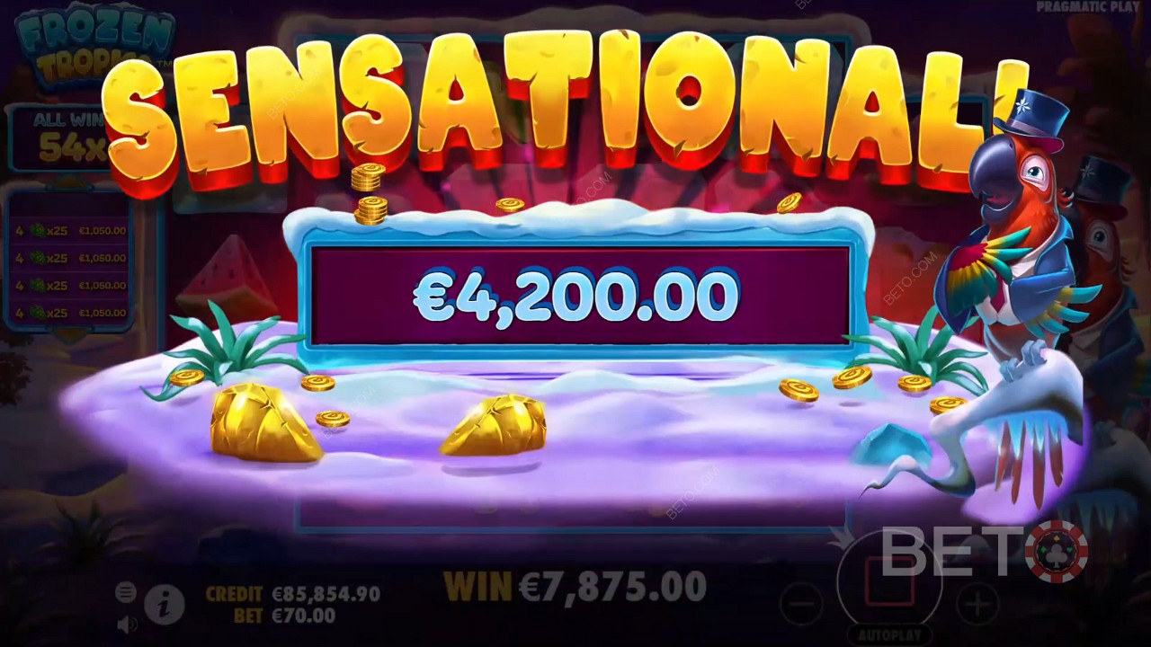 冰冻热带》（Frozen Tropics）老虎机中的免费旋转游戏中的巨额乘数可带来巨额奖金