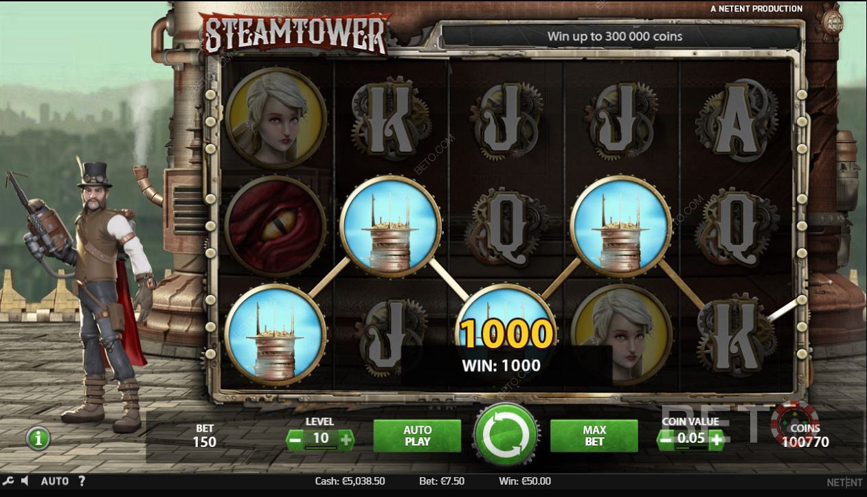 Steam Tower 老虎机游戏中的匹配符号