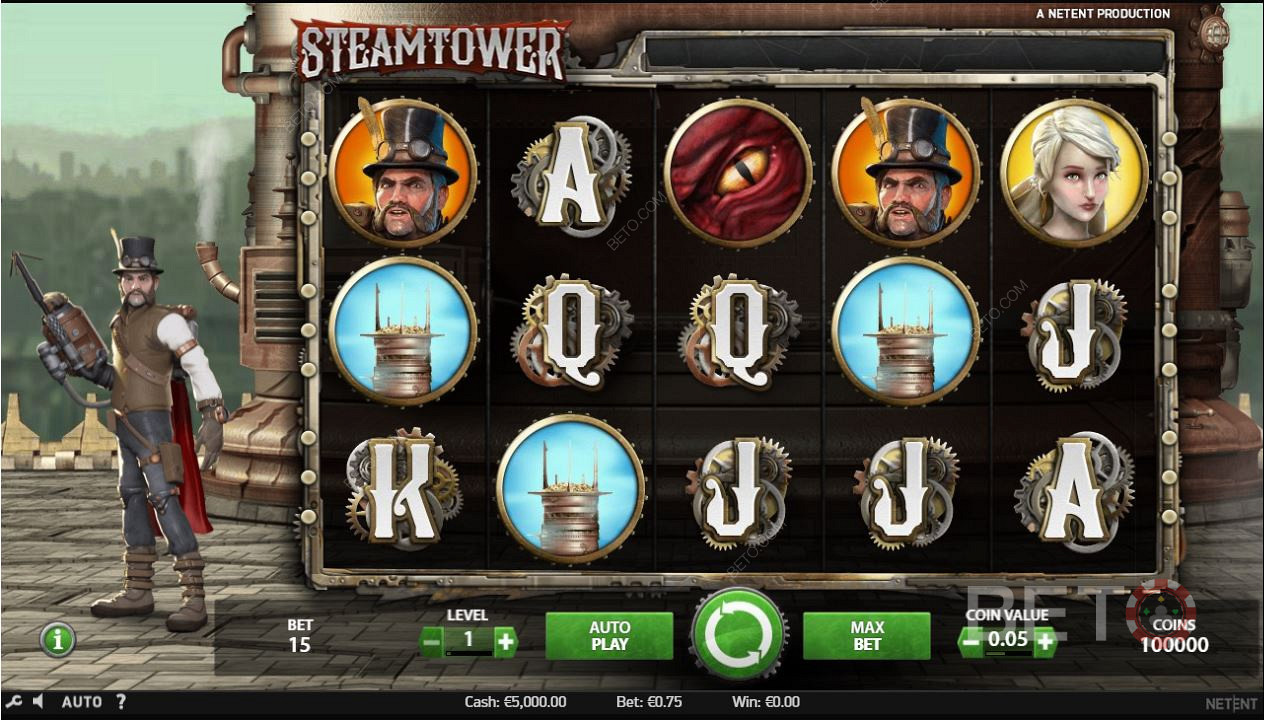 Steam Tower 老虎机支付百分比为T %。