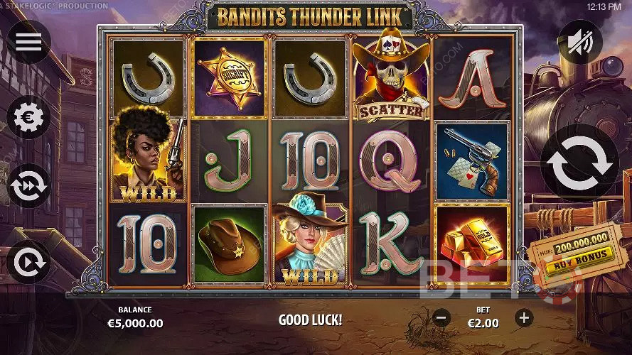 您可以在Bandits Thunder Link 老虎机上玩这个西部主题的老虎机。