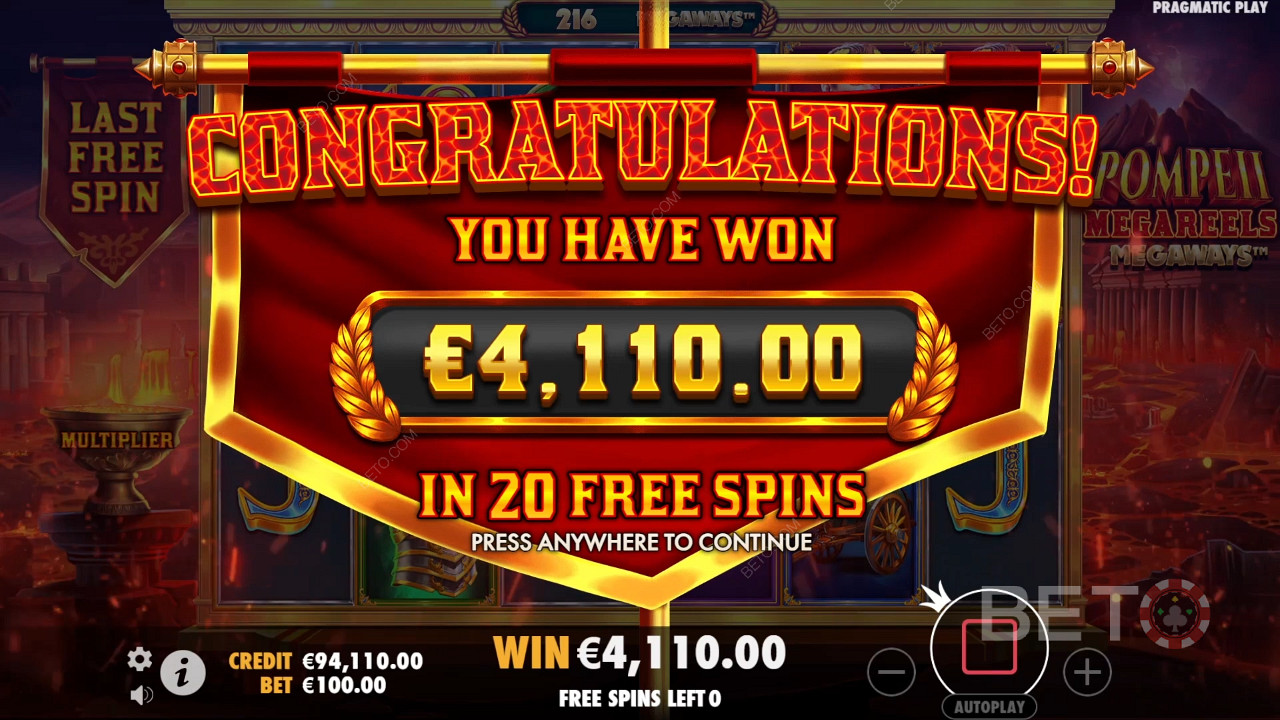 在庞贝巨型老虎机（Pompeii Megareels Megaways Slot Machine）中赢取 10,000 倍投注额！