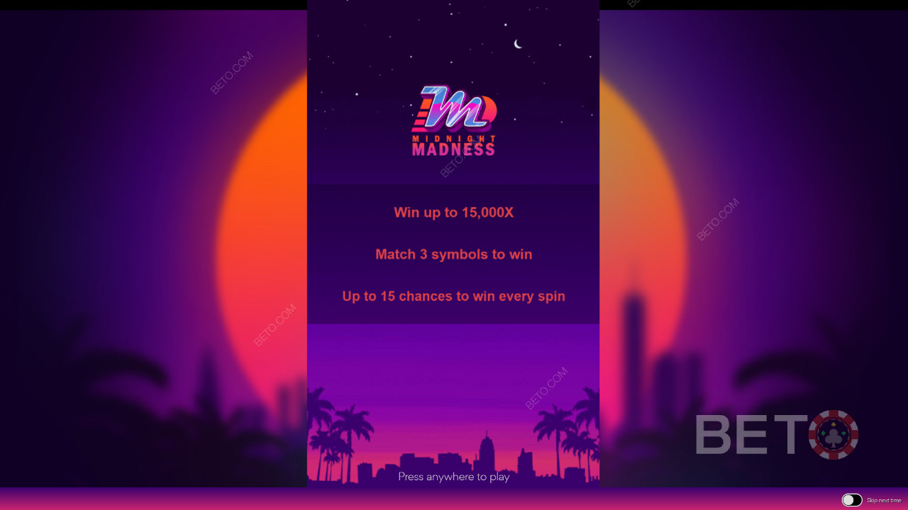 Midnight Madness中的起始屏幕，其中包含有关游戏的信息