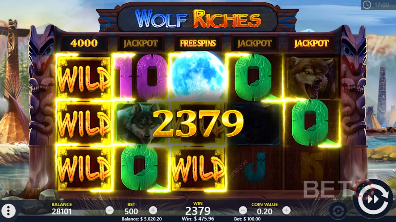 Wolf Riches在线老虎机中的免费旋转和狂野胜利