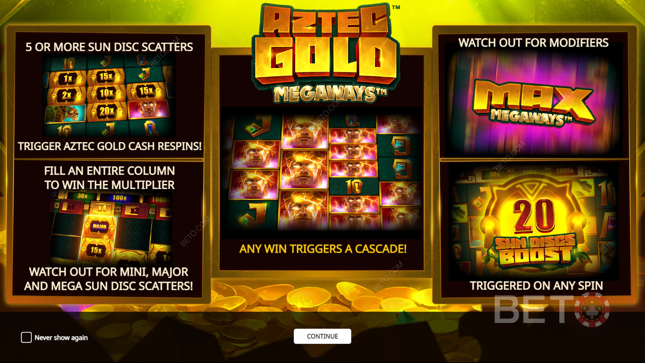 在Aztec Gold Megaways老虎机中享受多项强大的奖励功能