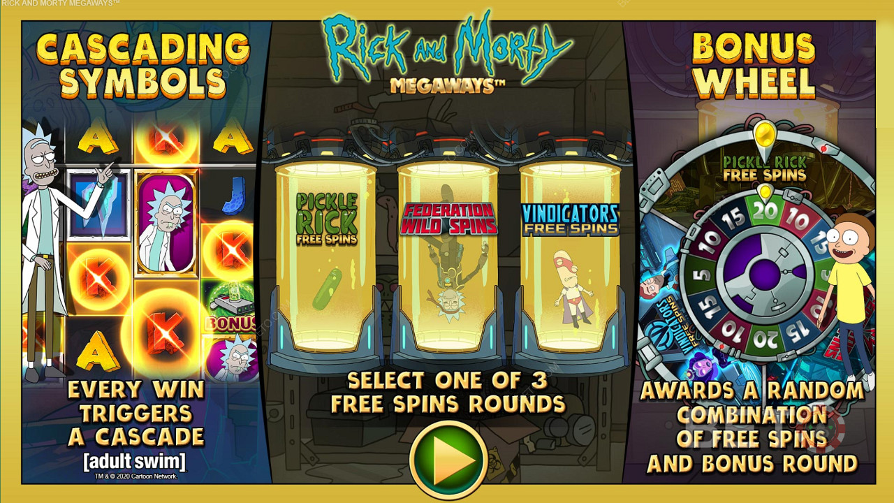 在Rick and Morty Megaways 老虎机中享受三种不同类型的免费旋转游戏
