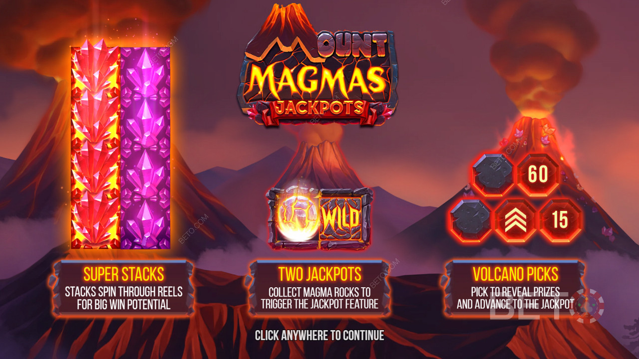 在Mount Magmas老虎机中享受 Super Stacks、2 大奖和火山奖励功能