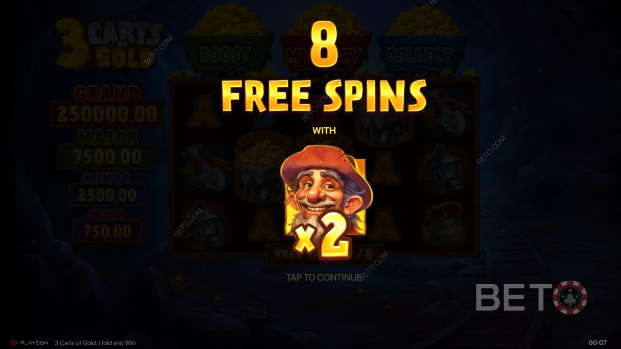 在 3 Carts of Gold: Hold and Win 老虎机中赢取 5,000 倍投注额！