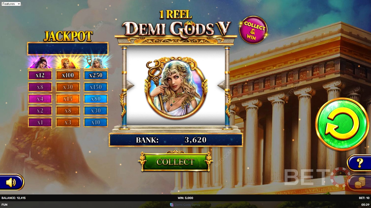 1 Reel - Demi Gods V 评论 by BETO Slots