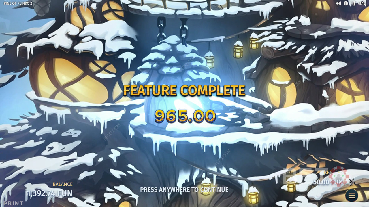 Plinko 2 之松》中的奖励功能说明，作者Print Studios