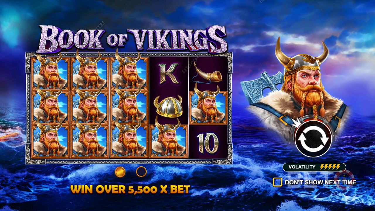 在高度波动Book of Vikings老虎机中赢取价值高达 5,500 倍本金的奖励