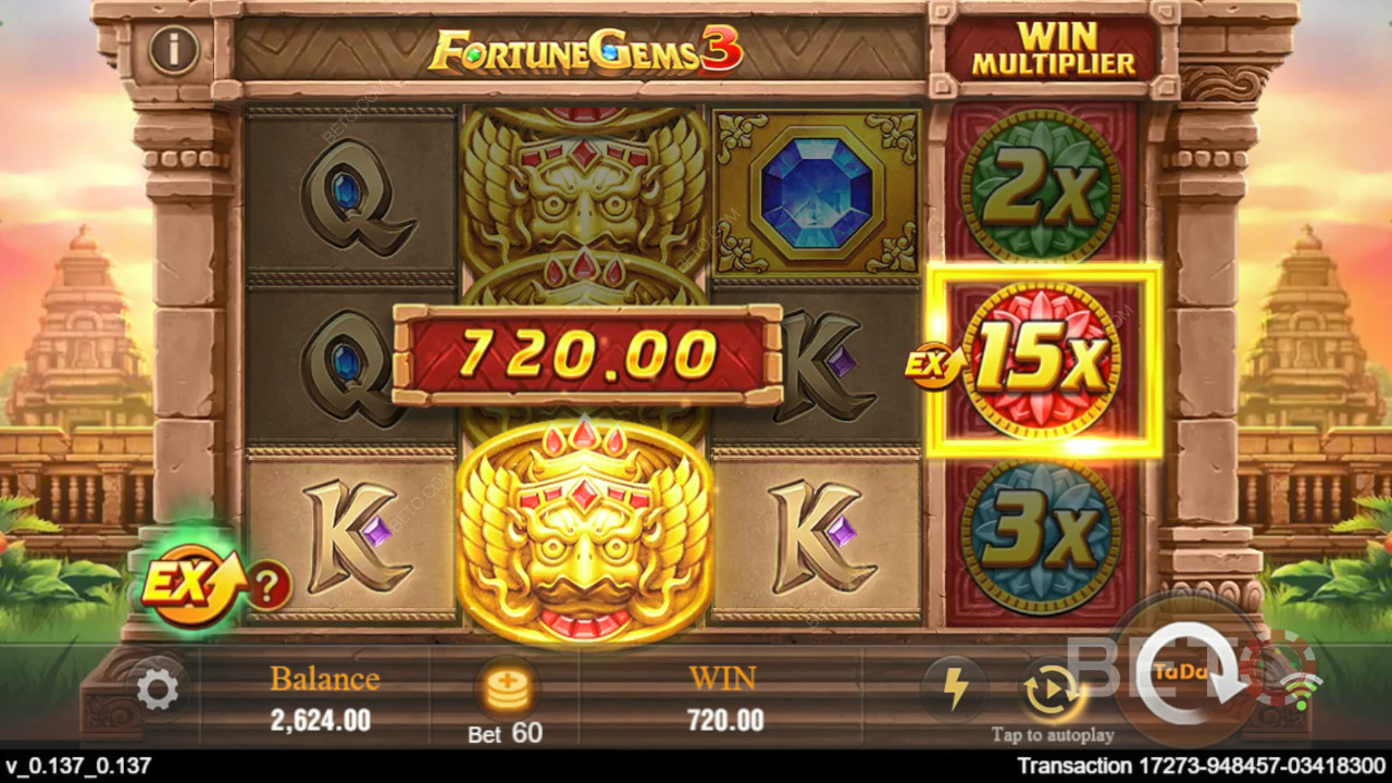 在 Fortune Gems 3 在线老虎机中赢取 10,125 倍投注额！