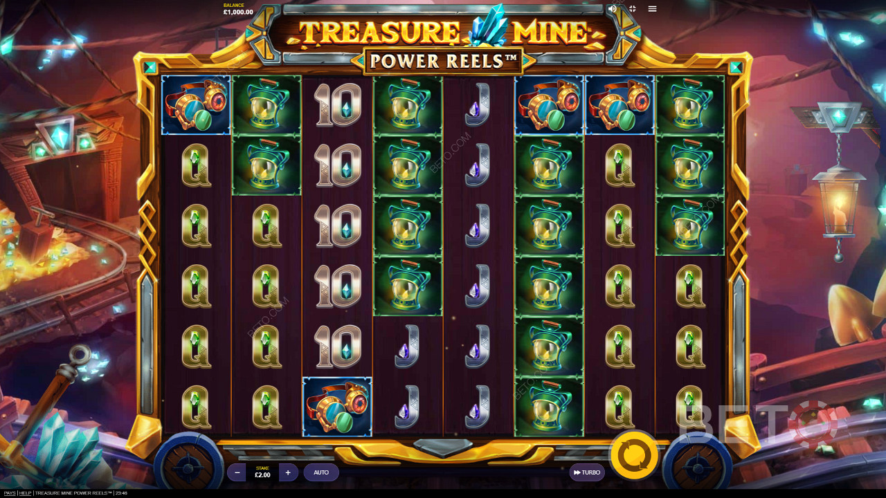 在Treasure Mine Power Reels在线老虎机中享受美妙的主题和图形