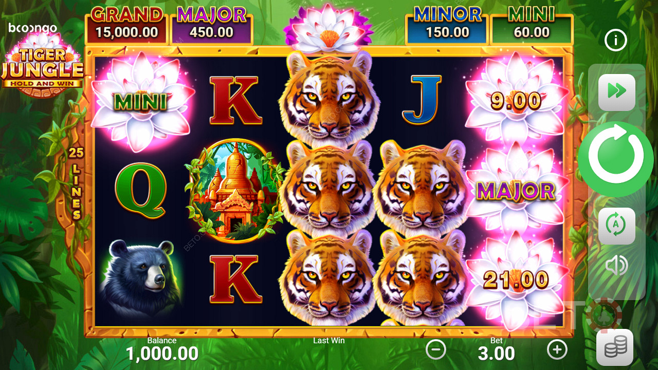 玩家可以在此老虎机的奖金游戏回合中获得 4 个不同的累积奖金