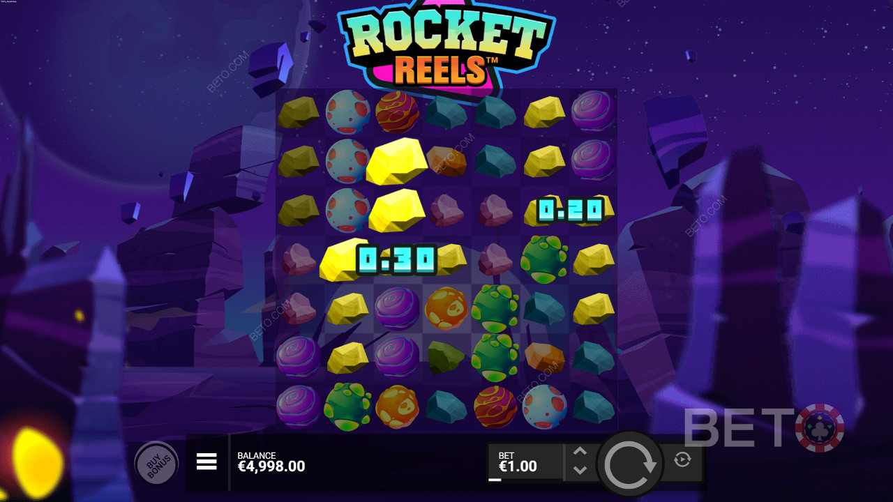 Cluster Pays 要求玩家登陆至少 5 个相同的符号才能赢得 Cluster