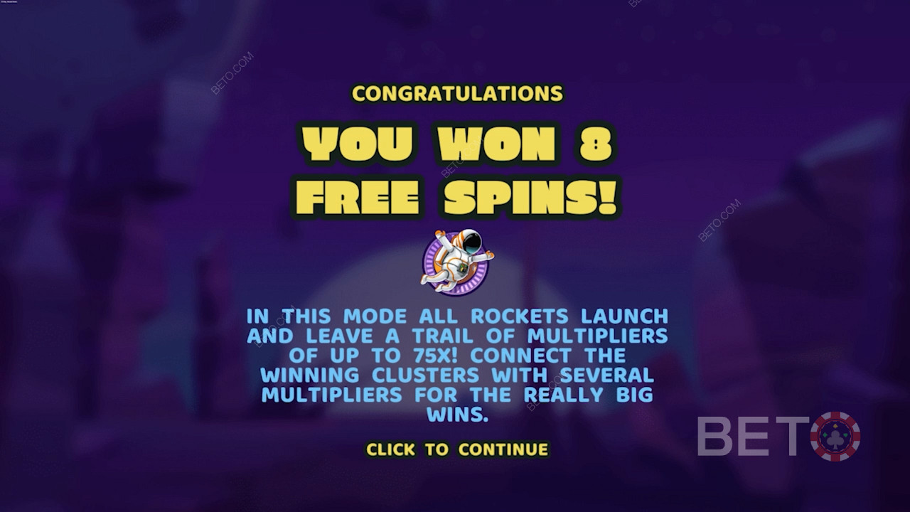 Landing 3 Spaceman 符号触发此老虎机中的 Free Spins 游戏模式