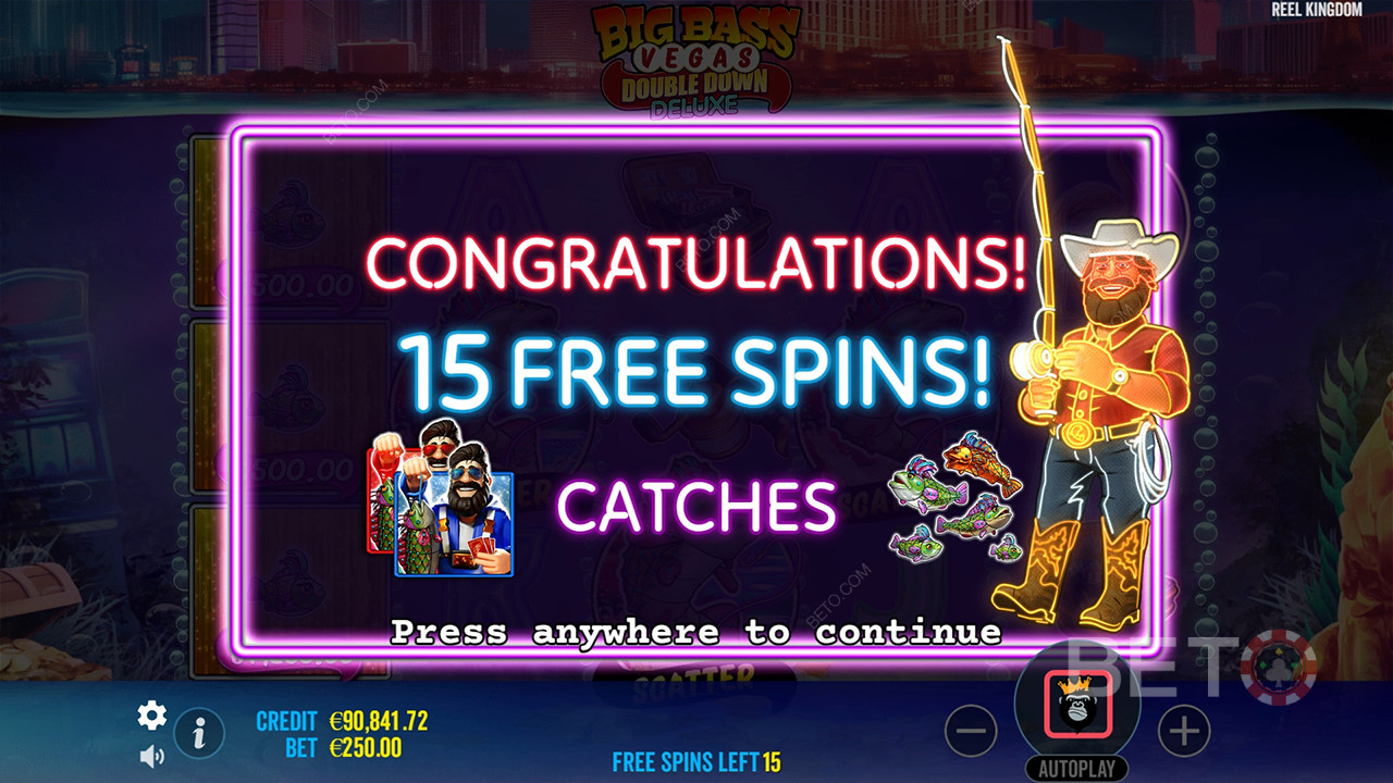 Big Bass Vegas Double Down Deluxe 中的奖金功能说明Reel Kingdom