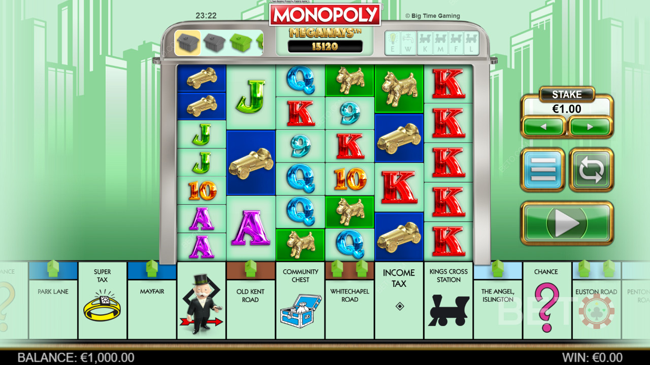 Monopoly Megaways中的 Megaways 游戏网格