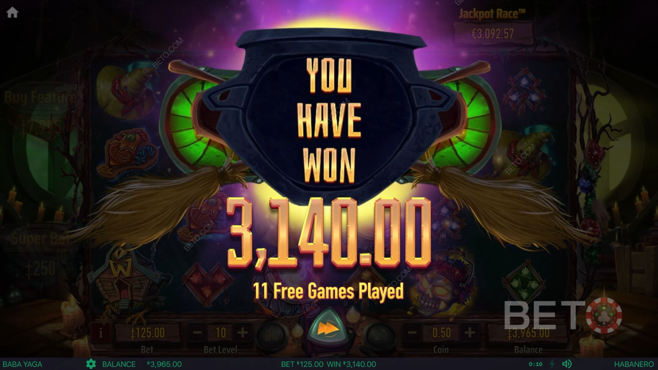 在巴巴亚加老虎机中赢取 9,696 倍投注额！
