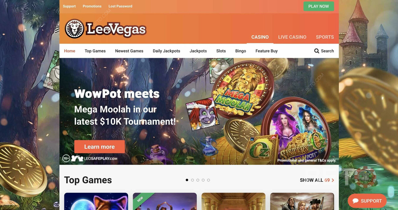 LeoVegas - 一个知名且美丽的赌场