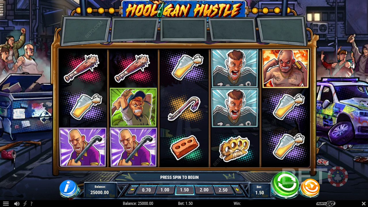 享受几个强大的功能，例如 Hooligan Hustle 老虎机中的免费旋转功能