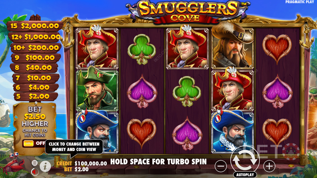 Smugglers Cove 游戏网格上的彩色海盗