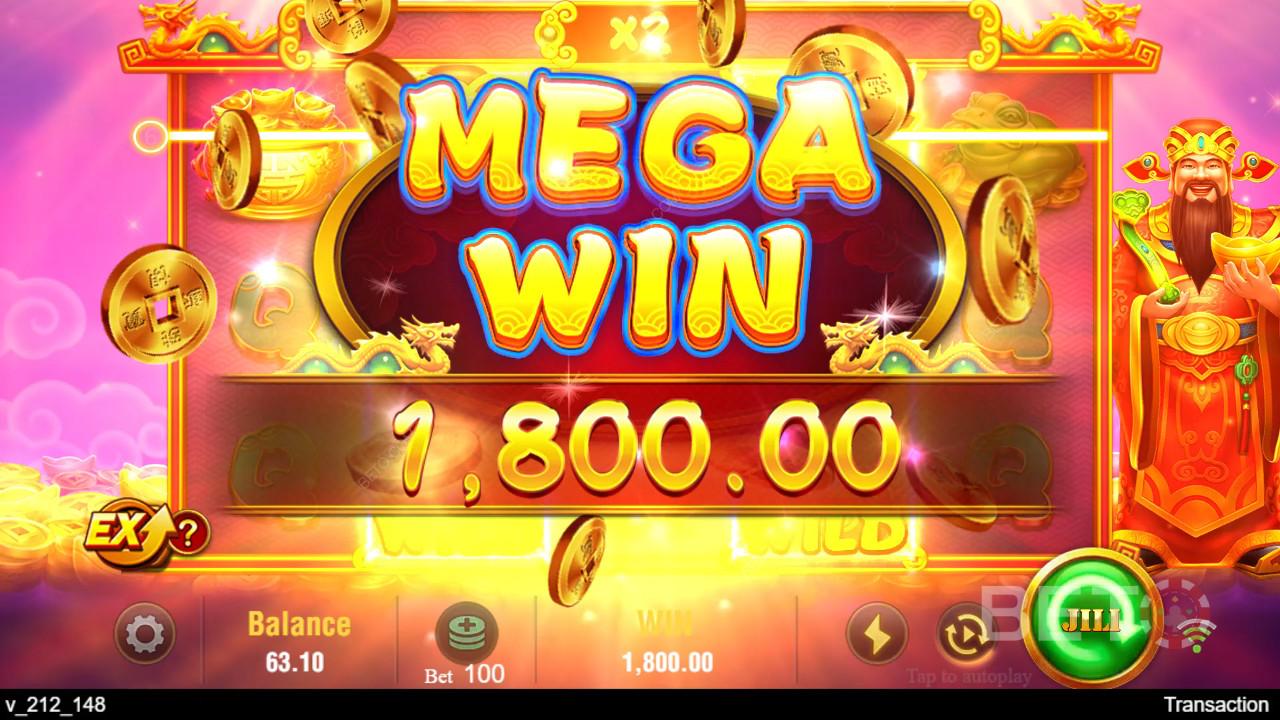 在吉利财神老虎机中赢取 6,750 倍投注额！
