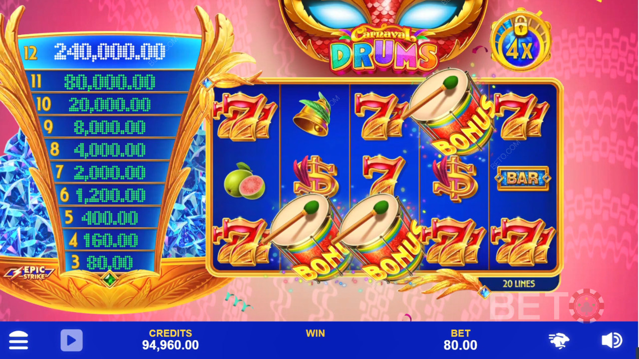 Carnaval Drums 评论 by BETO Slots
