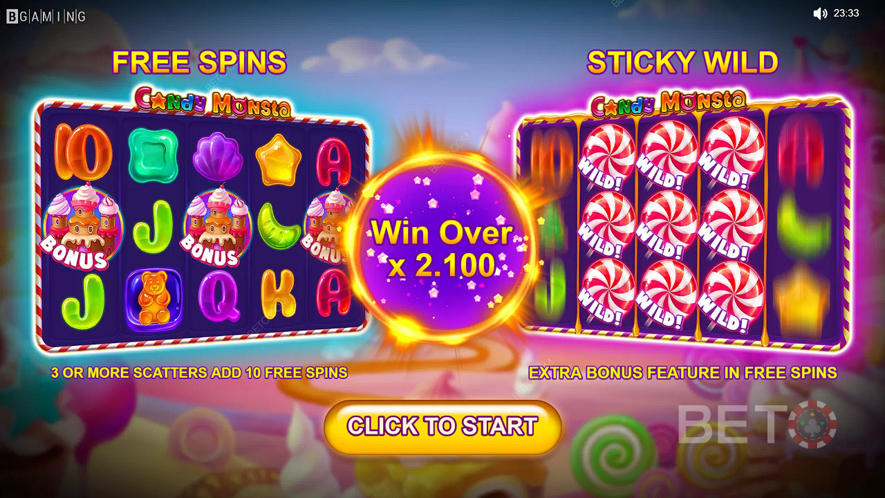 玩Candy Monsta老虎机--现在就有机会赢得价值1,000倍总赌注的现金奖。