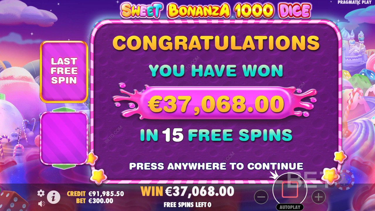在Sweet Bonanza 1000 Dice 在线老虎机中赢取 25,000 倍投注额！
