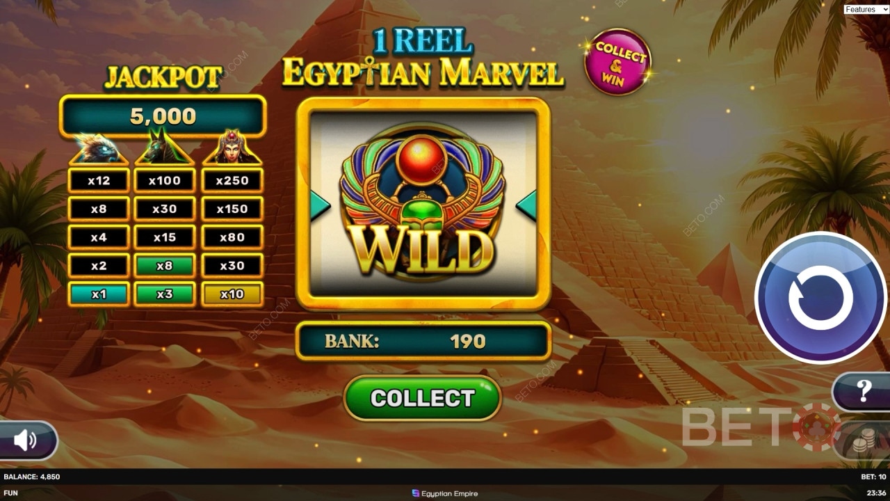 1 个卷轴中的奖励功能说明 - 《埃及奇迹》（Egyptian Marvel bySpinomenal