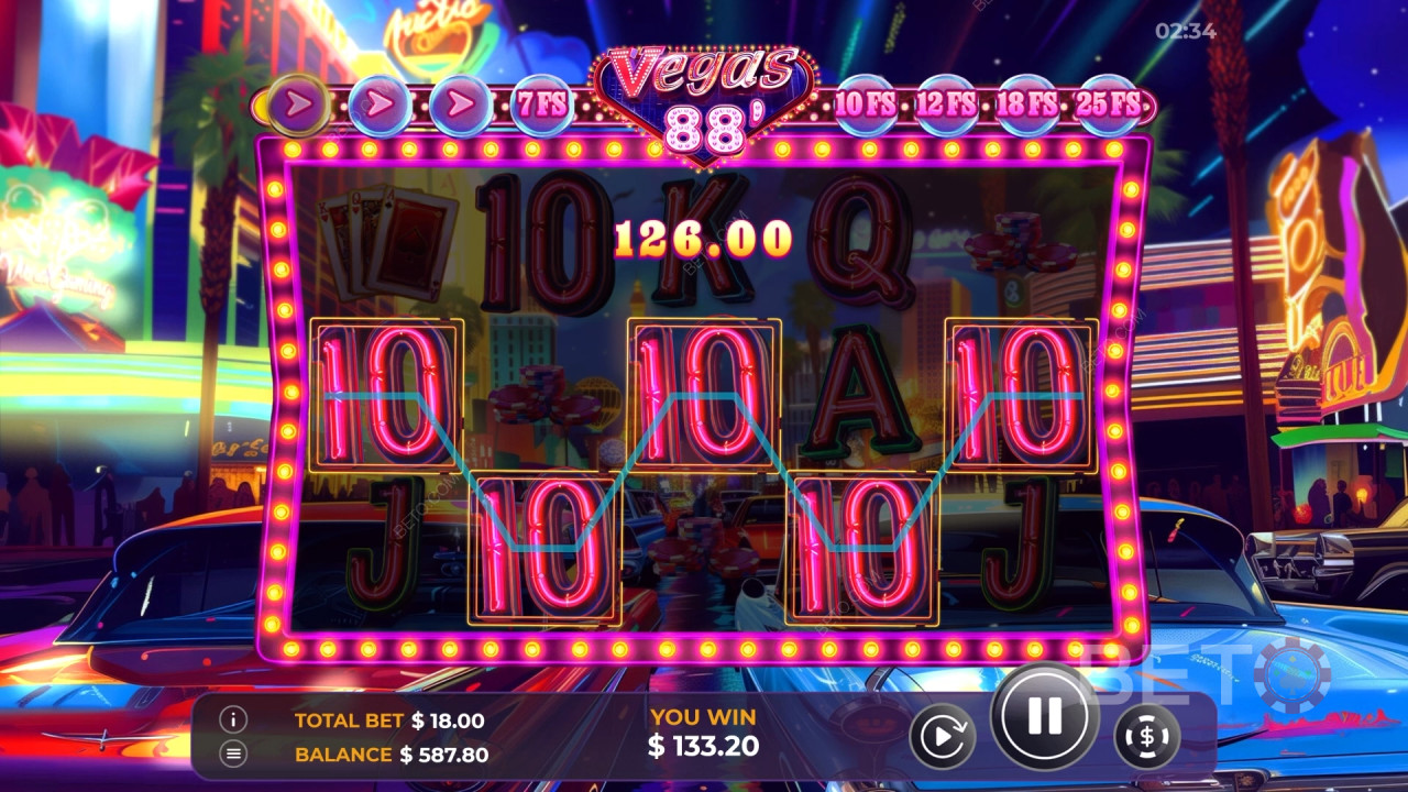Vibra Gaming 的 Vegas 88 中的奖金功能说明