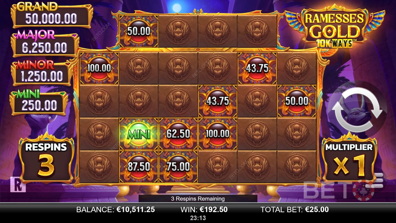 在拉美西斯黄金 10K Ways 老虎机中赢取 9,065 倍的投注额！