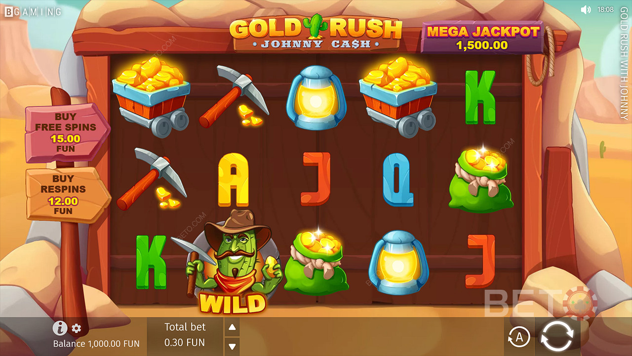 在Gold Rush WithJohnny Cash 赌场游戏中直接购买你想要的奖金。