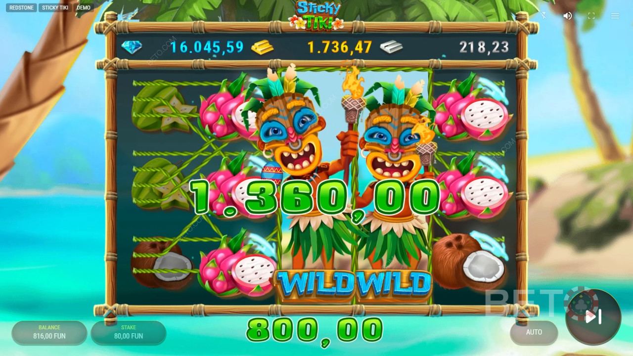 在 Sticky Tiki 老虎机中赢取 10,000 倍投注额！