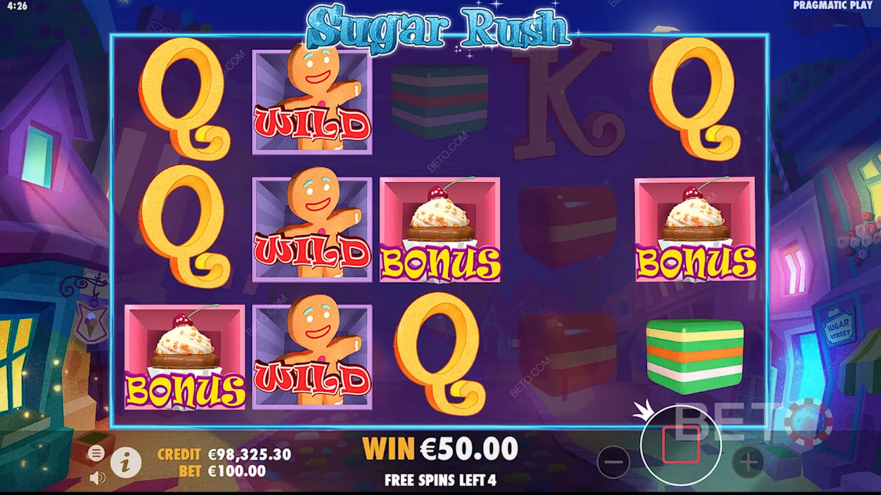 玩 Sugar Rush，获得 3 个或更多纸杯蛋糕符号将触发奖励游戏