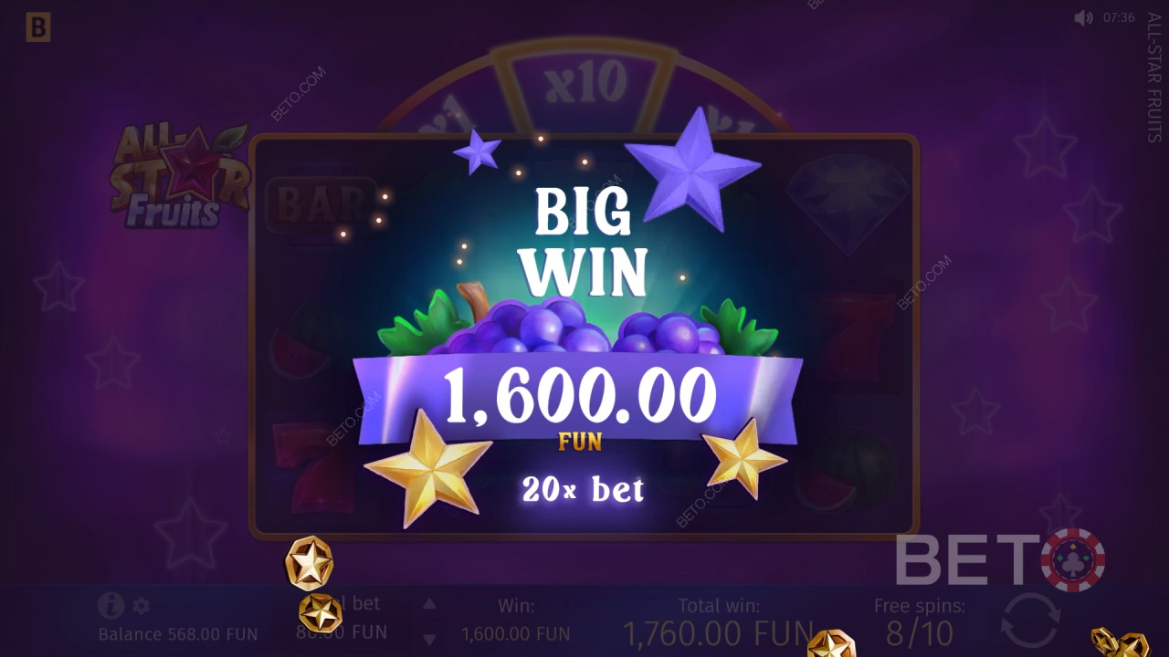 在全明星水果老虎机中赢取 1,500 倍投注额！