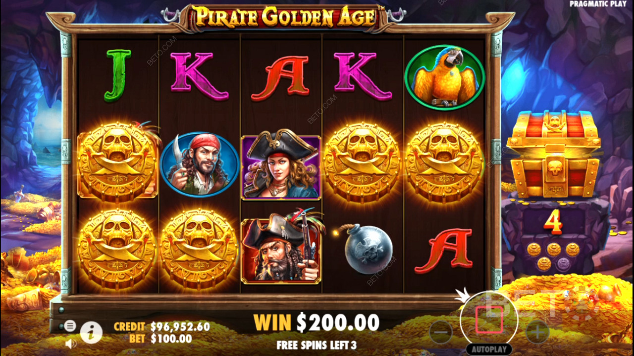 神秘符号经常出现在海盗黄金时代在线老虎机的免费旋转游戏中