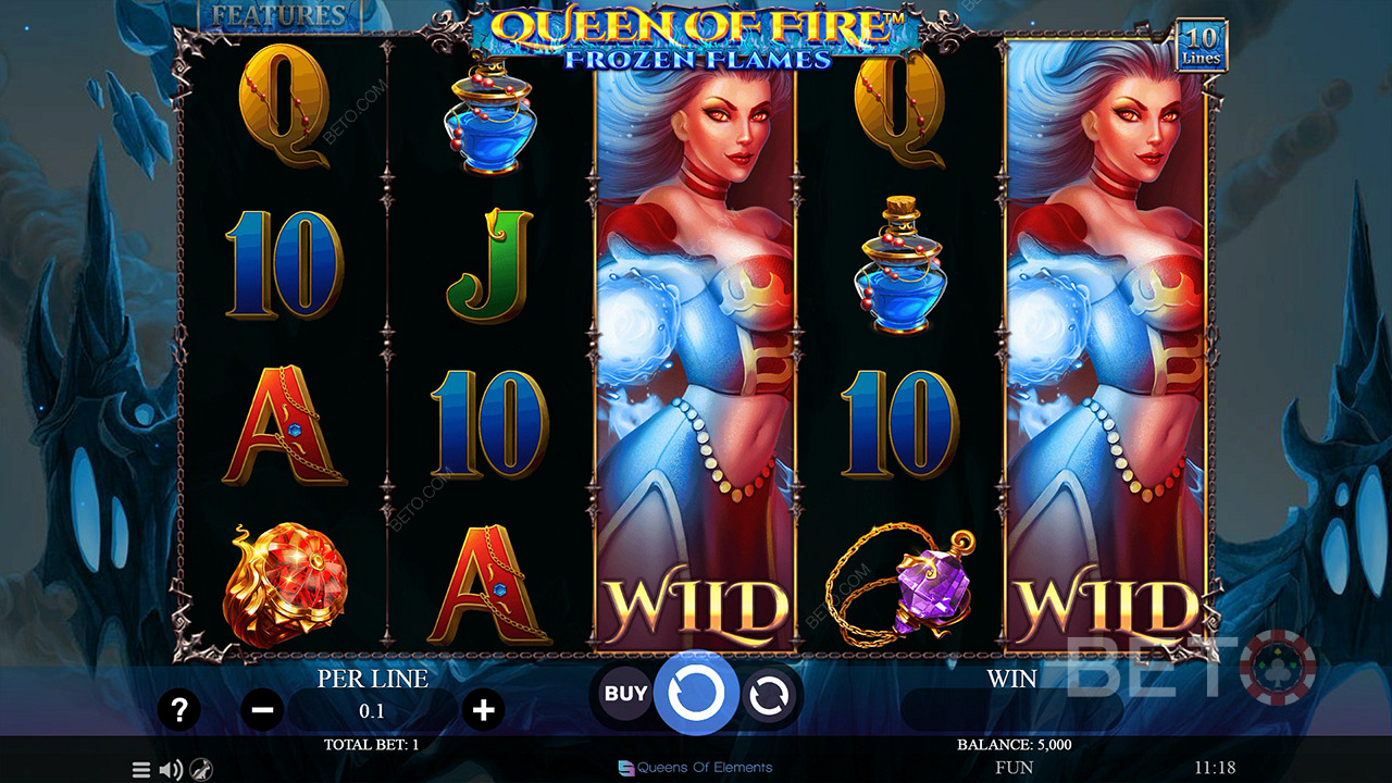 在 "火之女王-冰冻火焰 "老虎机的基础游戏中享受 "扩展王牌 "的乐趣